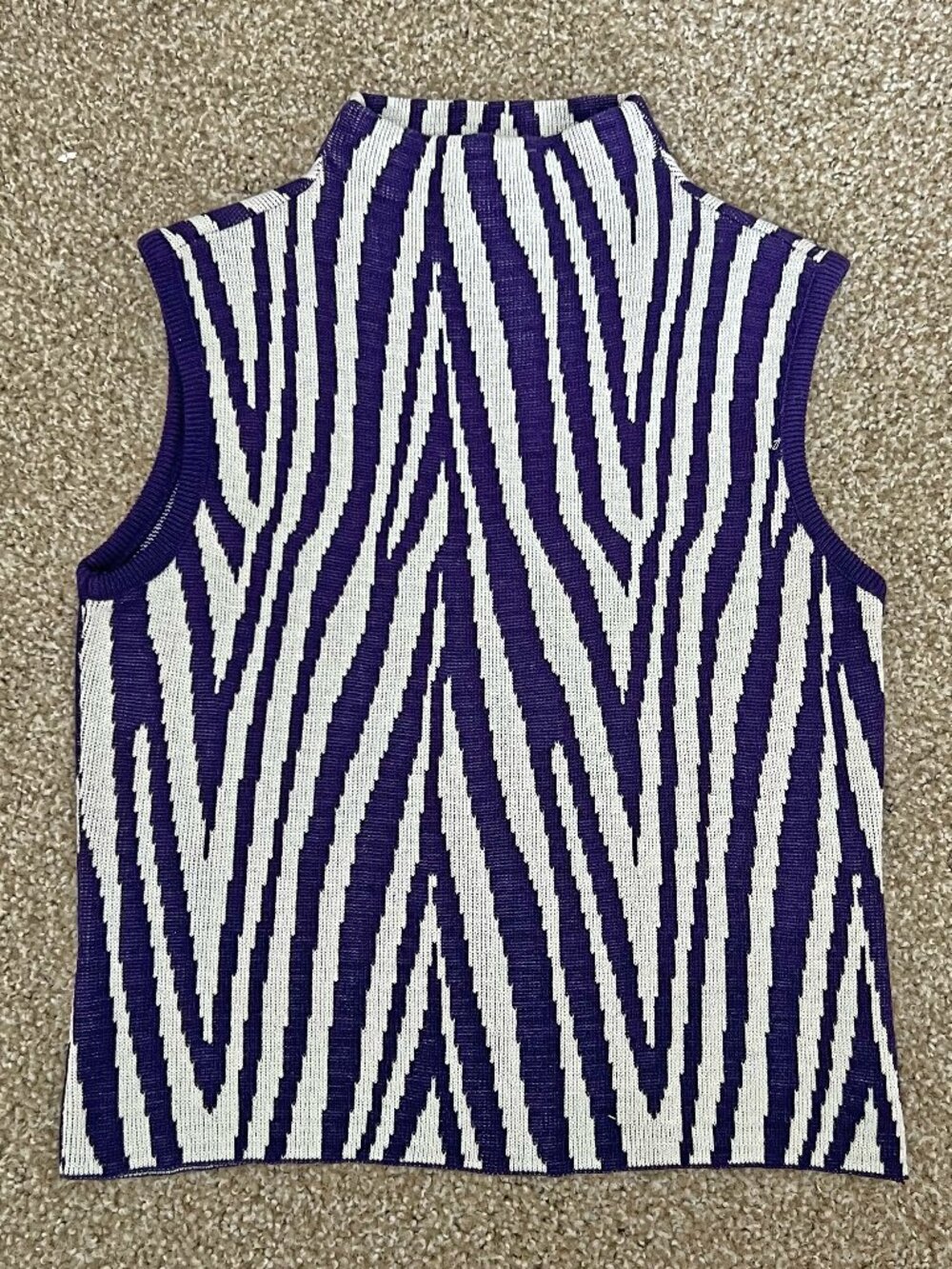 Y2K Purple Zebra Mock Neck Knit Sleeveless Knit Acrylic Top La Vista Vintage S